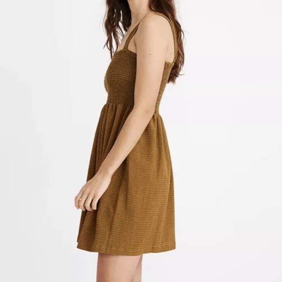 NWT Madewell Texture & Thread Sz M Smocked Sleeveless Dress Spiced‎ Olive Mini - Picture 5 of 14
